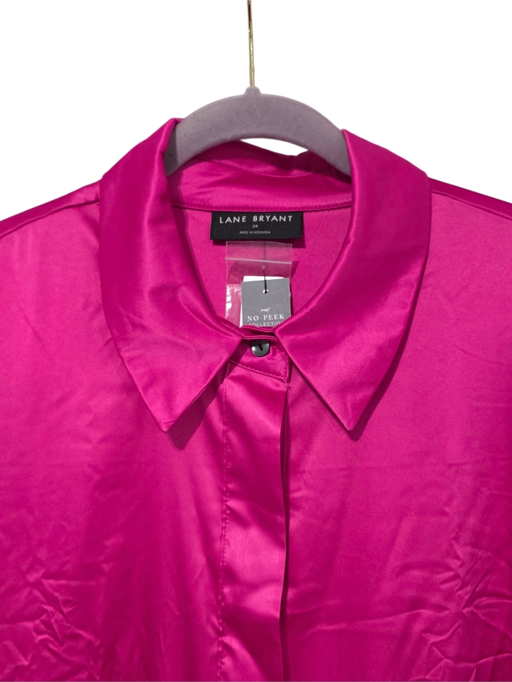 Lane Bryant Hot Pink Satin Button-Front Boyfriend Shirt NWT - Picture 3 of 7
